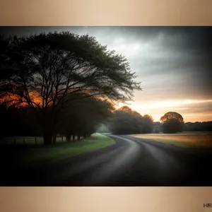 Sunset Reflection on Car Mirror in Scenic Rural Landscape