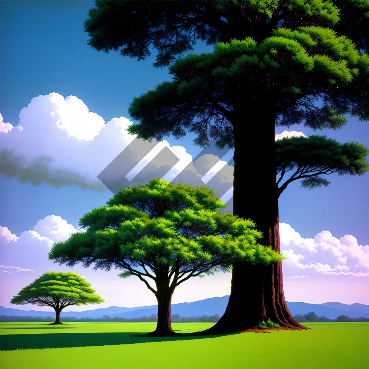 Picture of Serene Summer Landscape with Oak Tree and Rolling Meadows