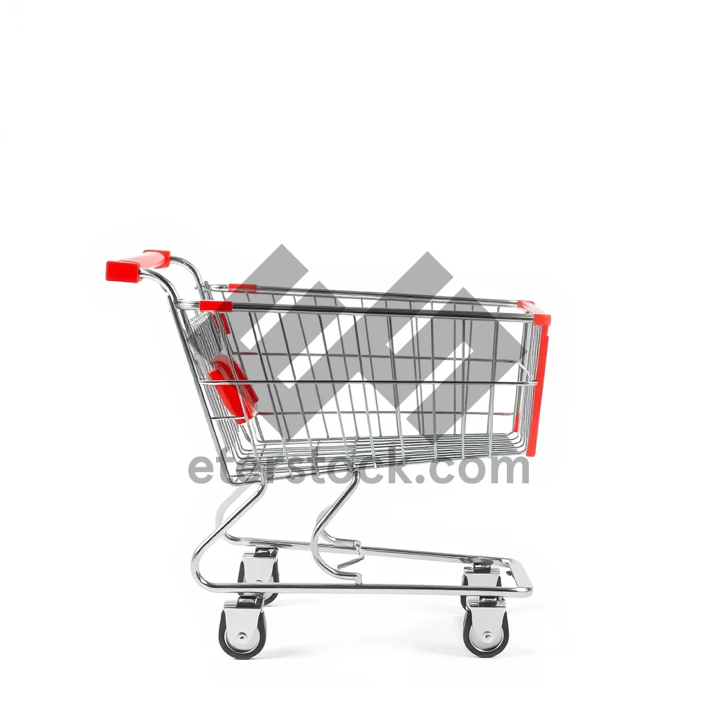 Picture of Shopping Cart with Empty Basket in Supermarket.