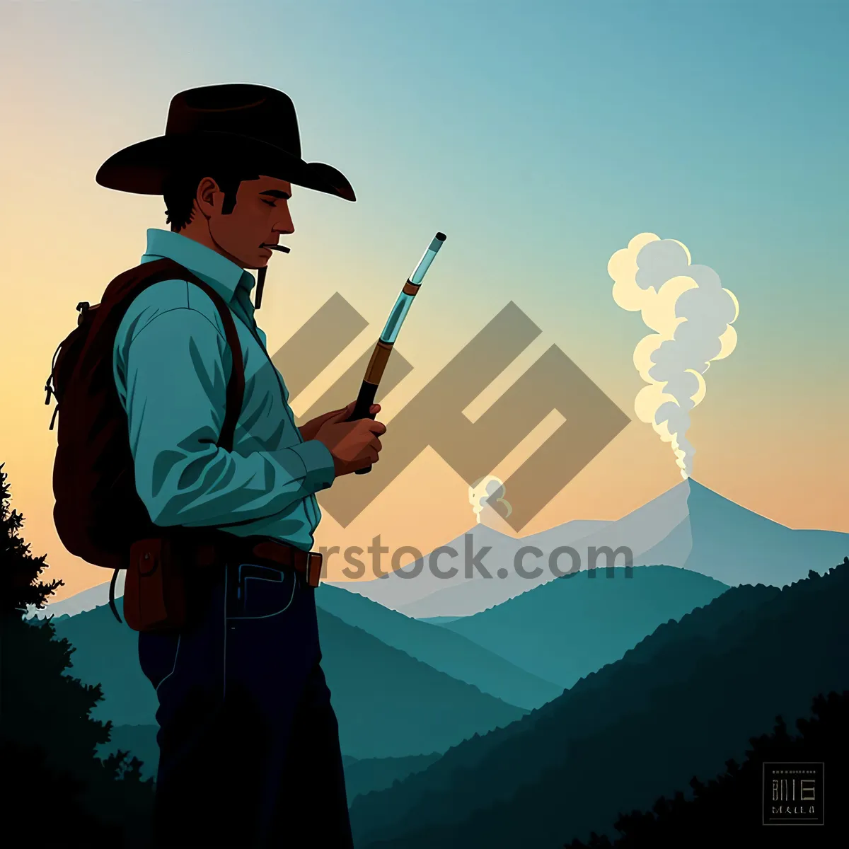 Picture of Happy Ranch Seller Wearing Hat under Blue Sky