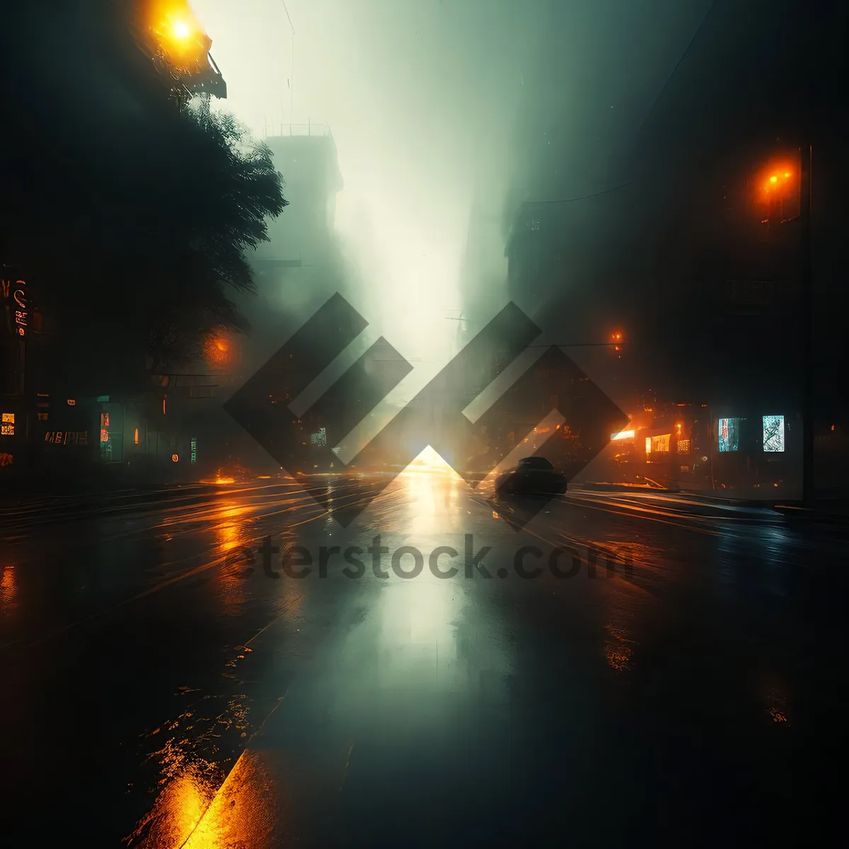 Picture of City lights reflecting on dark river