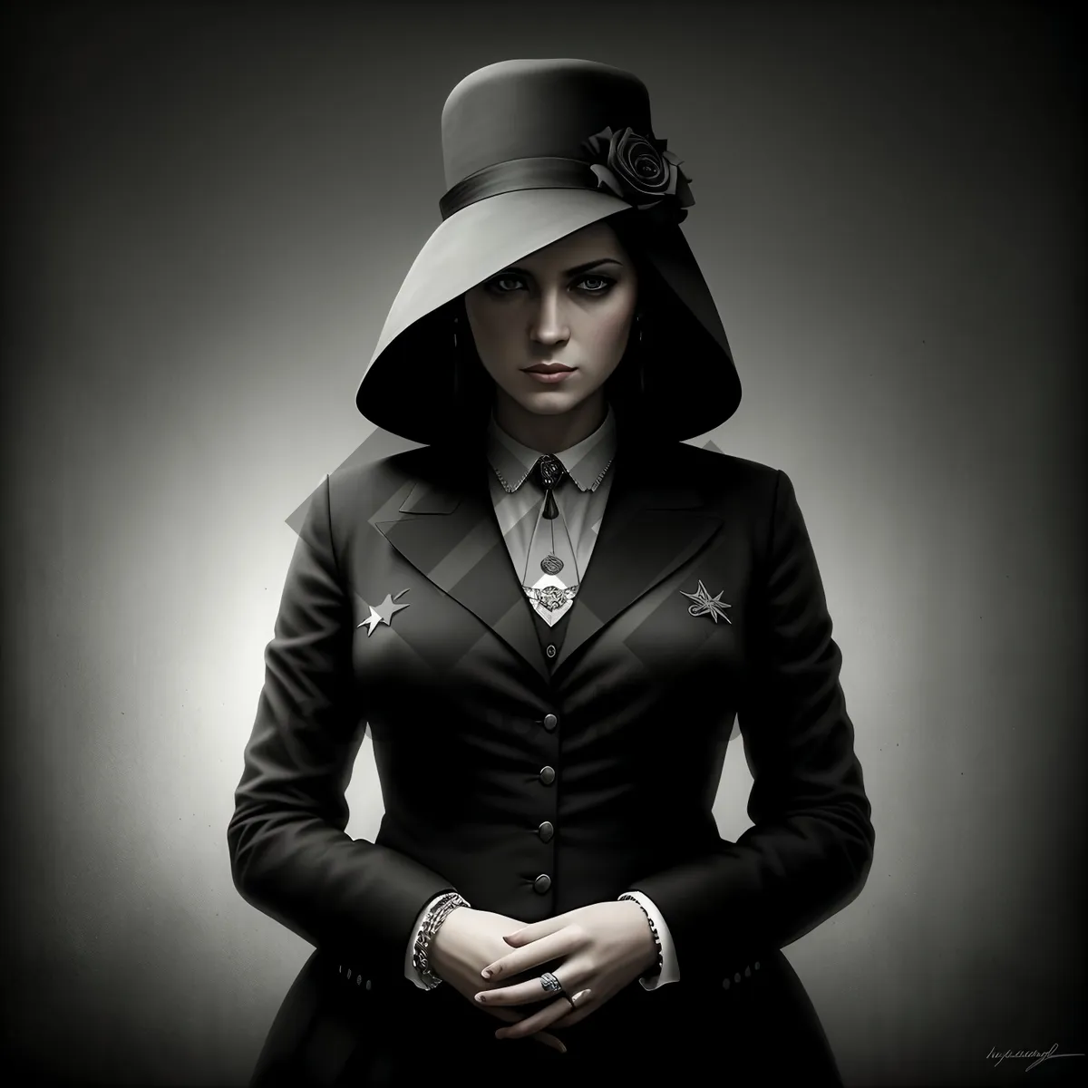 Picture of Stylish Businesswoman in Black Suit, Hat & Jacket