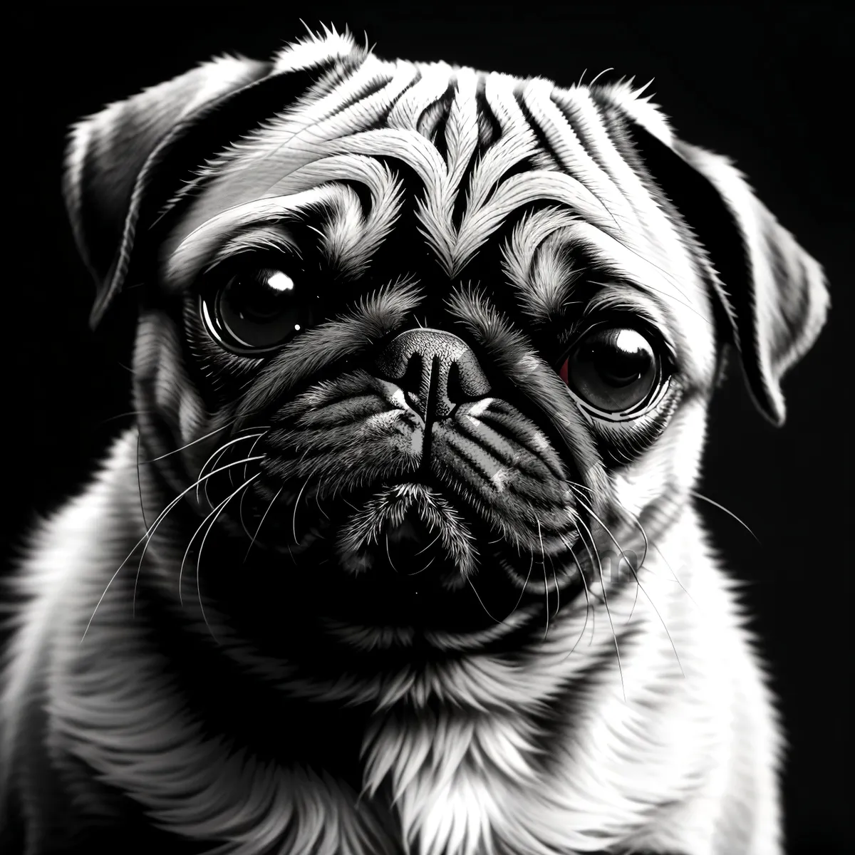 Picture of Adorable Wrinkled Pug Puppy in Studio Portrait