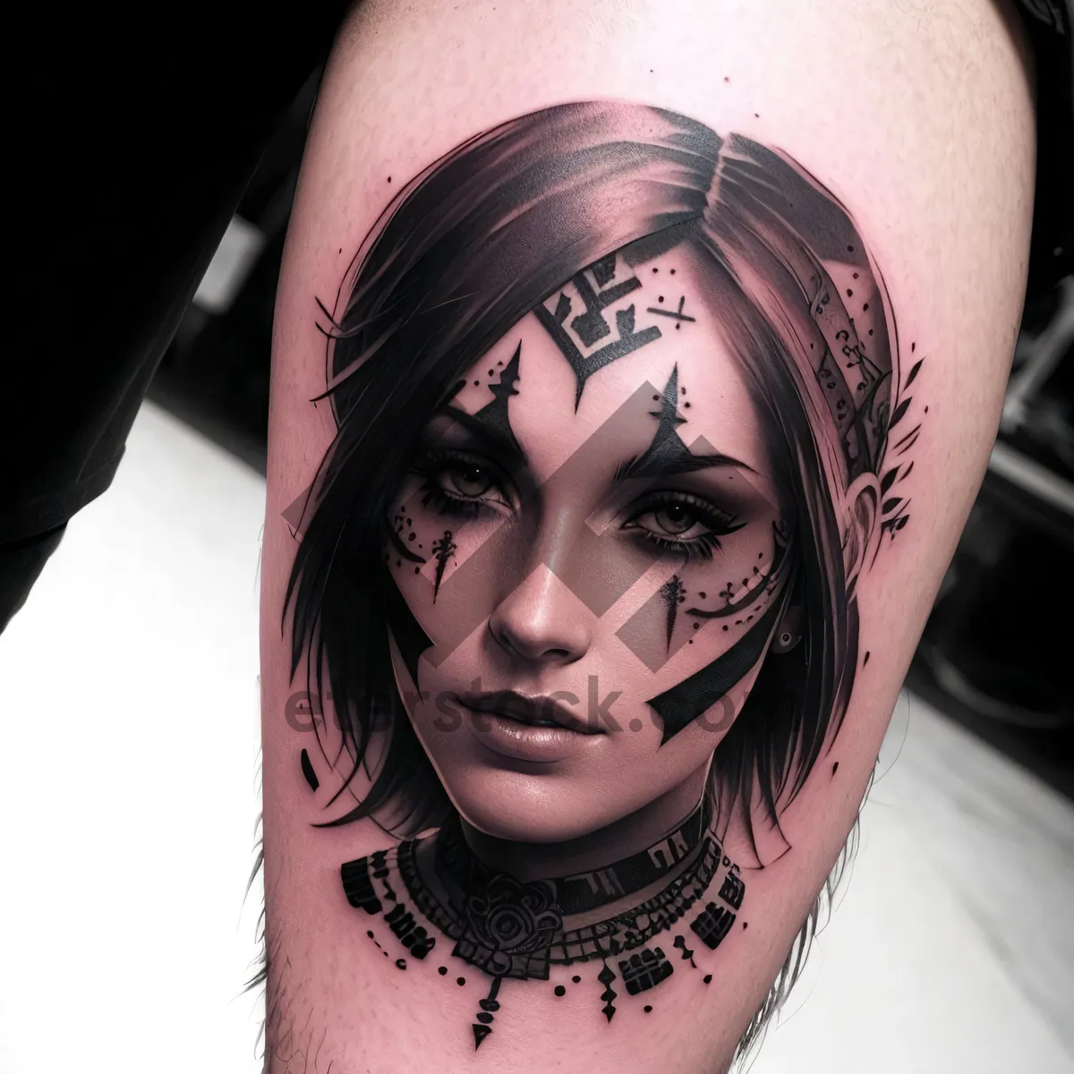 Picture of Stylish Masked Beauty - Fashionable Tattooed Portrait