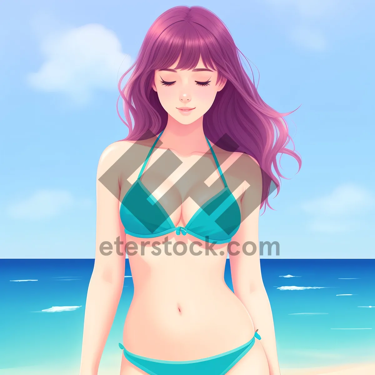 Picture of Exquisite Beachside Beauty in Stylish Swimsuit