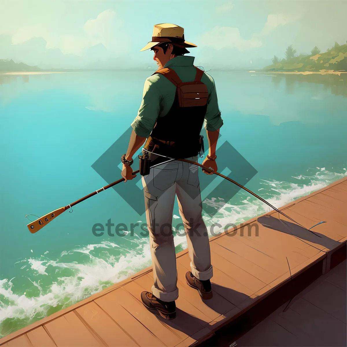 Picture of Recreational Fishing Gear Equipment and Man in Boat