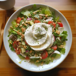 Delicious grilled vegetable salad with tomato garnish