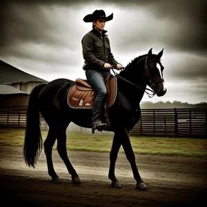 Brown stallion with rider using sidesaddle