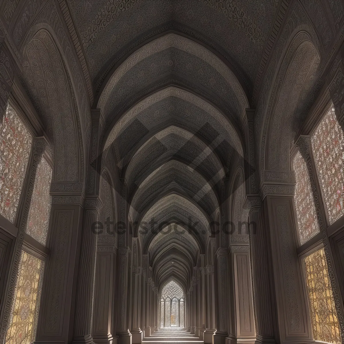 Picture of Medieval Cathedral with Stone Arches and Vaulted Roof