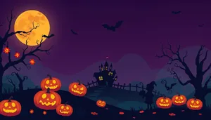 Halloween Night Silhouette in the Moonlight Sky