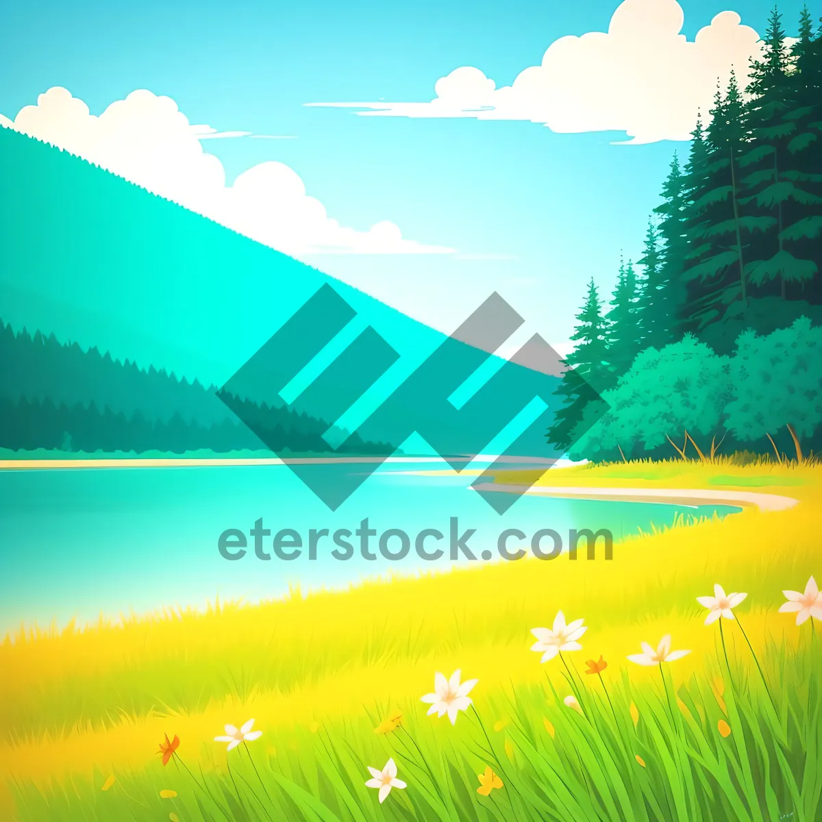 Picture of Vivid Rural Landscape Under Sunny Sky