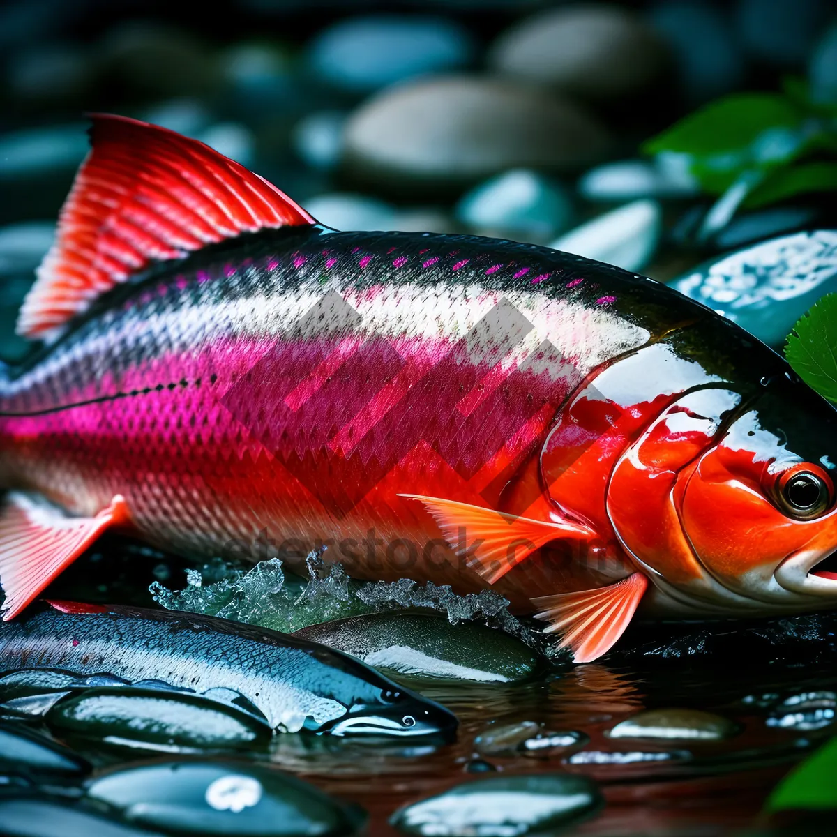 Picture of Bass Fish in Aquatic Environment with Fly.