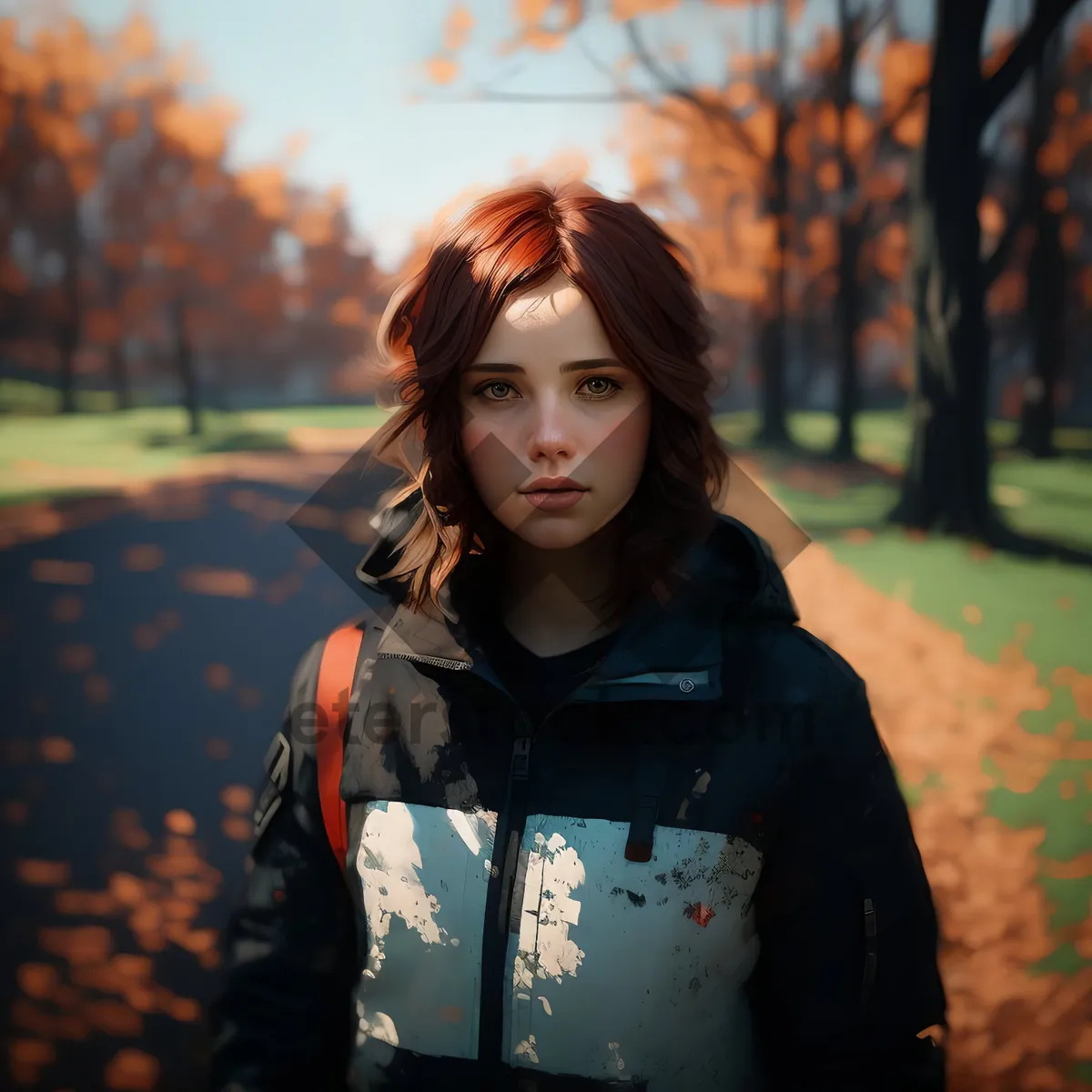 Picture of Happy Brunette Fashion Model Smiling in Park Portrait