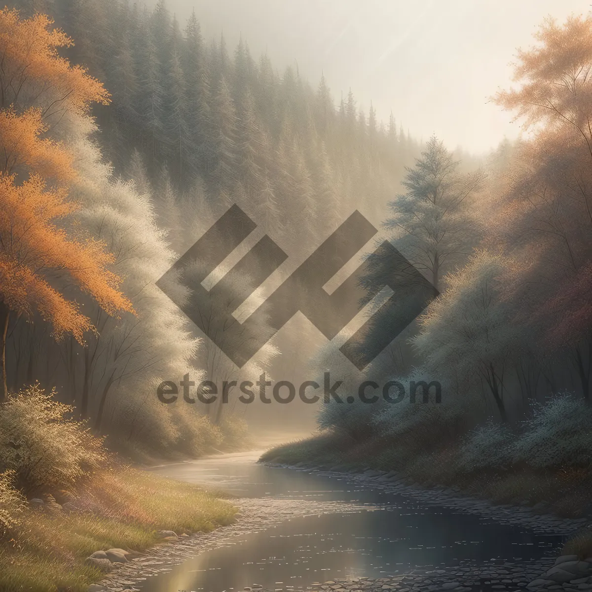 Picture of Golden Horizon: Scenic Autumn Landscape with Sunlit Trees
