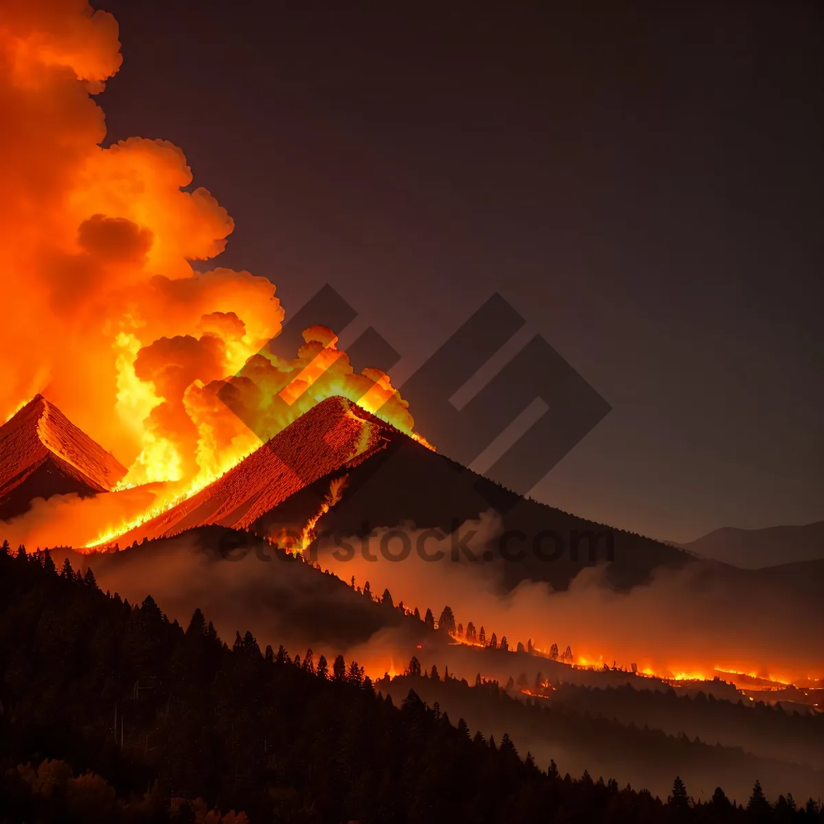 Picture of Fiery Horizon: A breathtaking sunset over a blazing volcano.