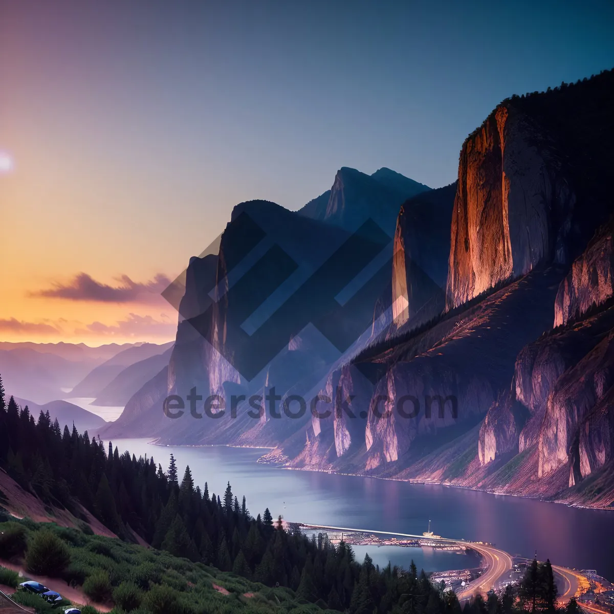 Picture of Grand Canyon Vista: Majestic Peaks and Cliff at Sunset