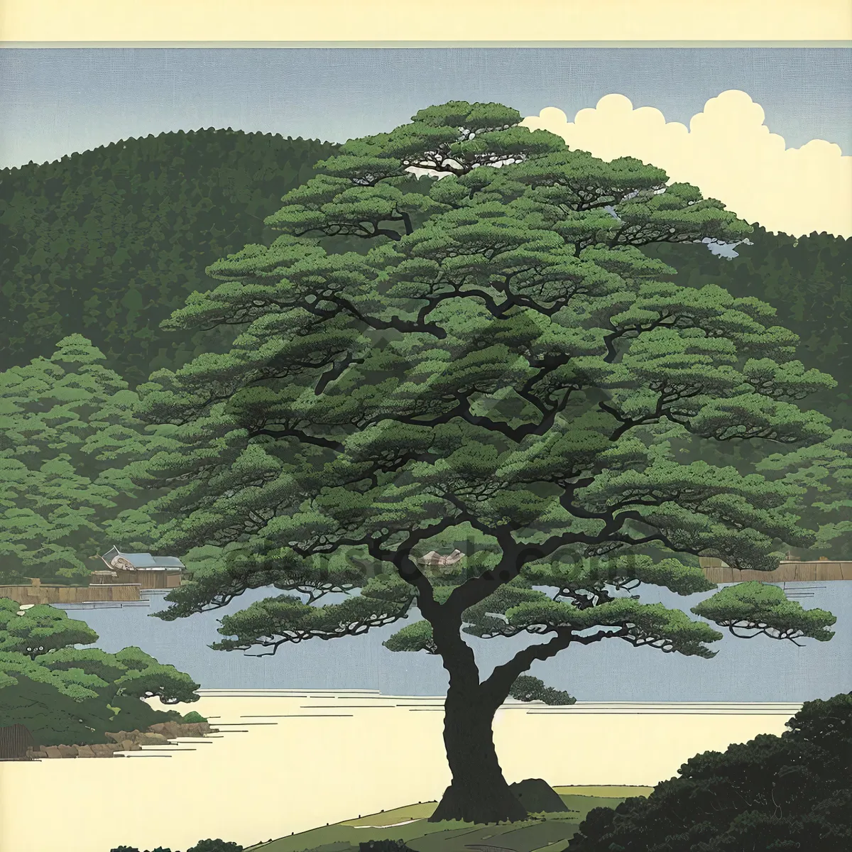 Picture of Tranquil Forest Escape: Serene Summer Landscape with Water and Lush Greenery