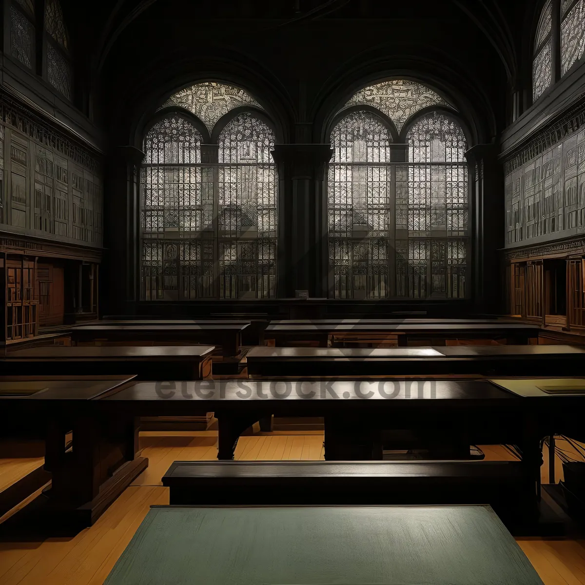 Picture of Old Cathedral Hall with Stone Arch and Cross