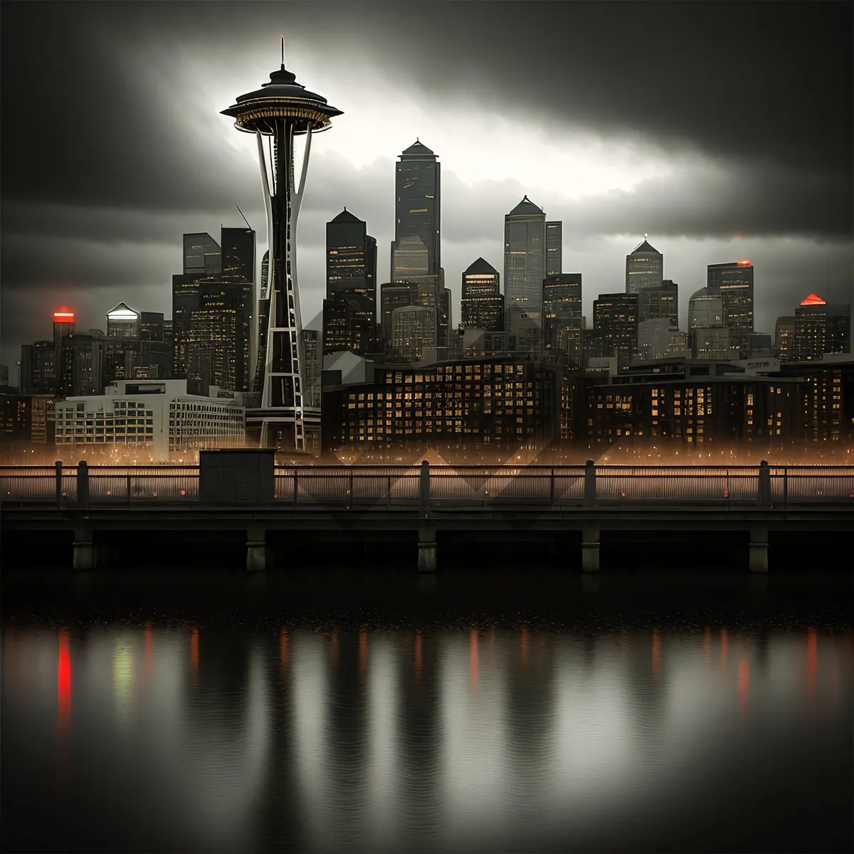 Picture of Urban Twilight Reflections: Cityscape Skyline by the Water