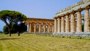 Historic Roman monument with ancient columns and ruins.