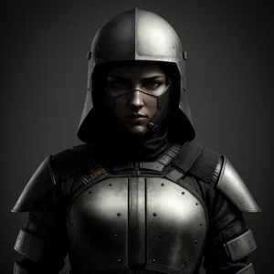 Male Armored Bust Sculpture with Protective Helmet and Shield