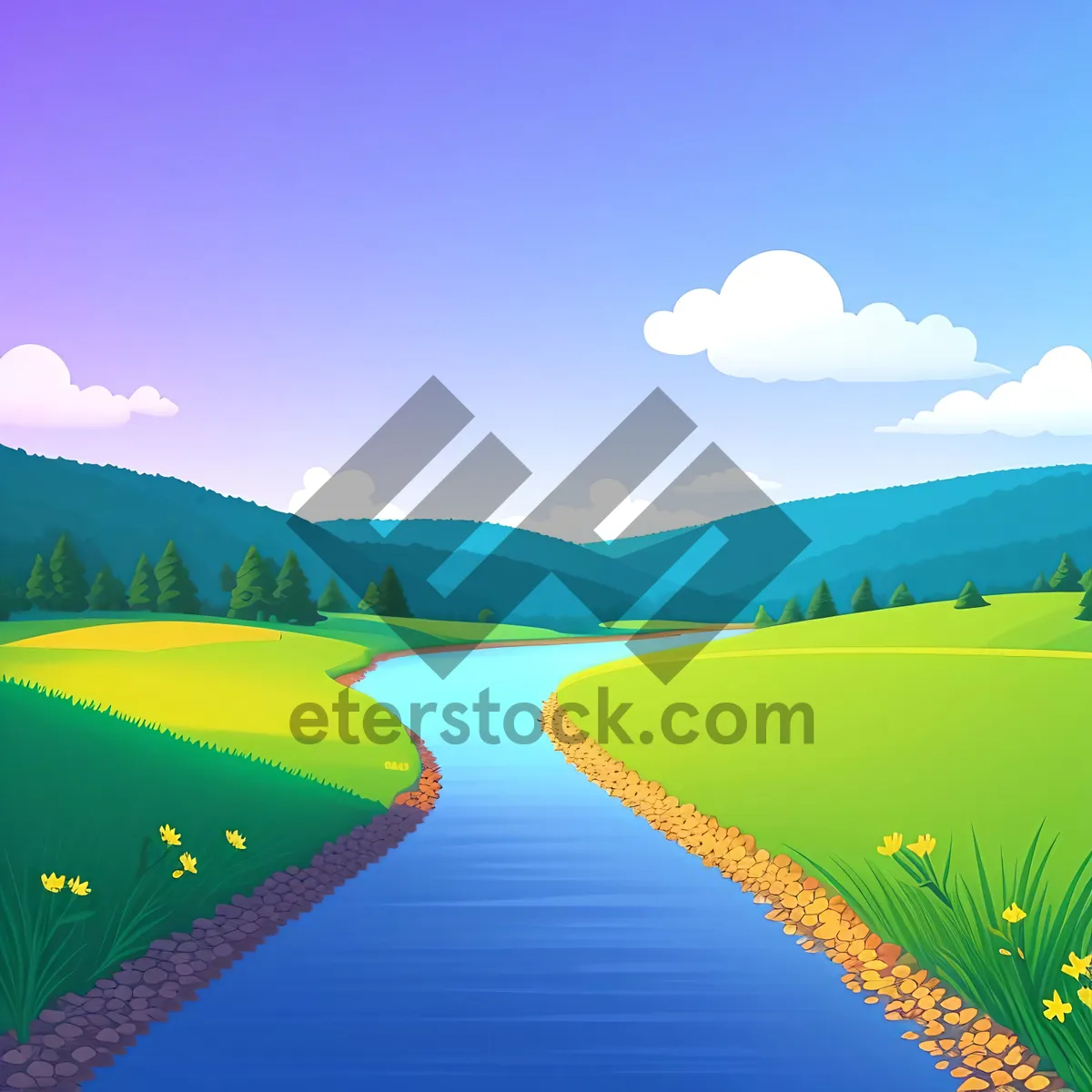 Picture of Serene Summer Countryside with Rolling Hills and Clear Blue Skies