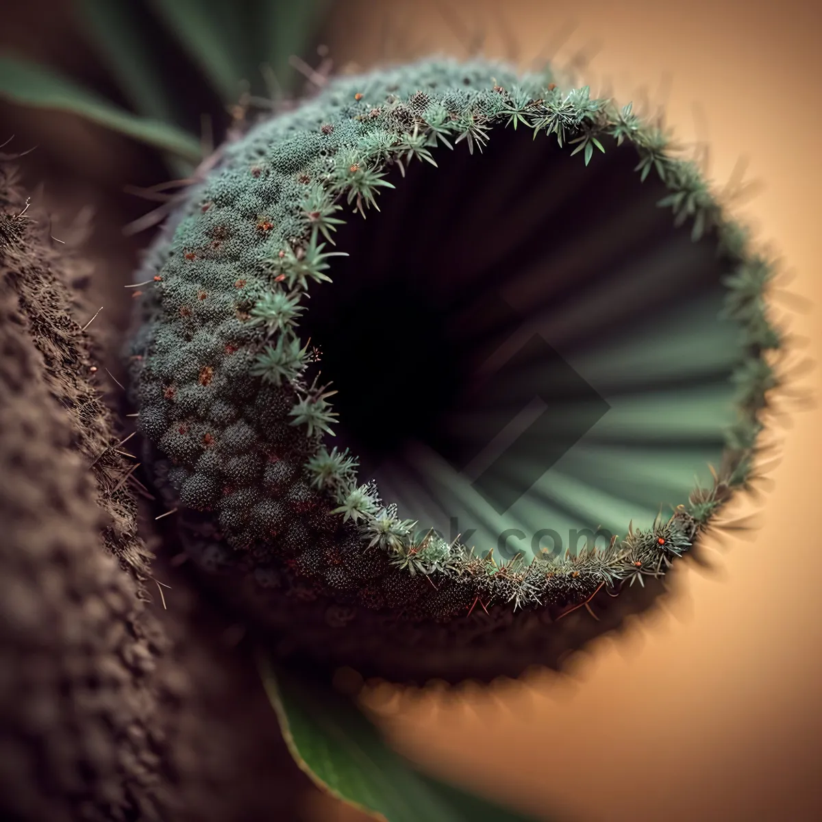 Picture of Coiled Bangle Structure with Close-Up of Kiwi Fruit and Chestnut Seed