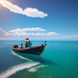 Serene Coastal Escape: Boat sailing on turquoise ocean waters