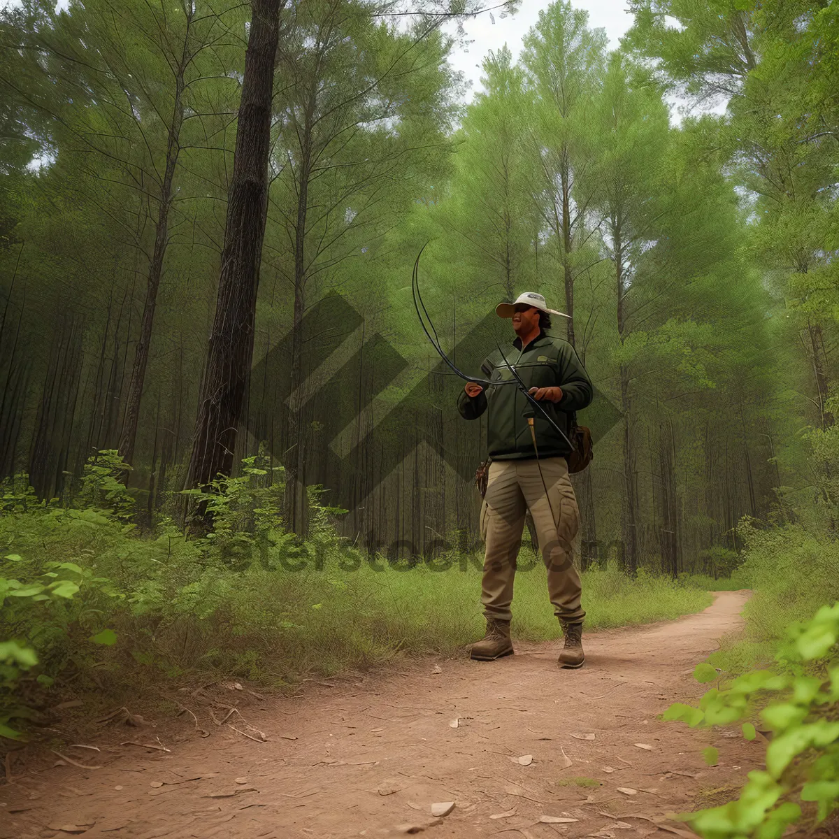 Picture of Mountain man with power saw in forest