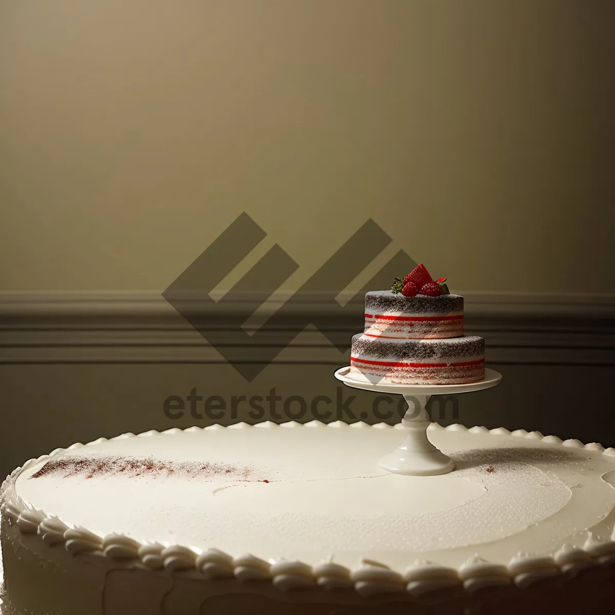 Picture of Pink Birthday Cupcake with Cream Frosting and Chocolate Drizzle