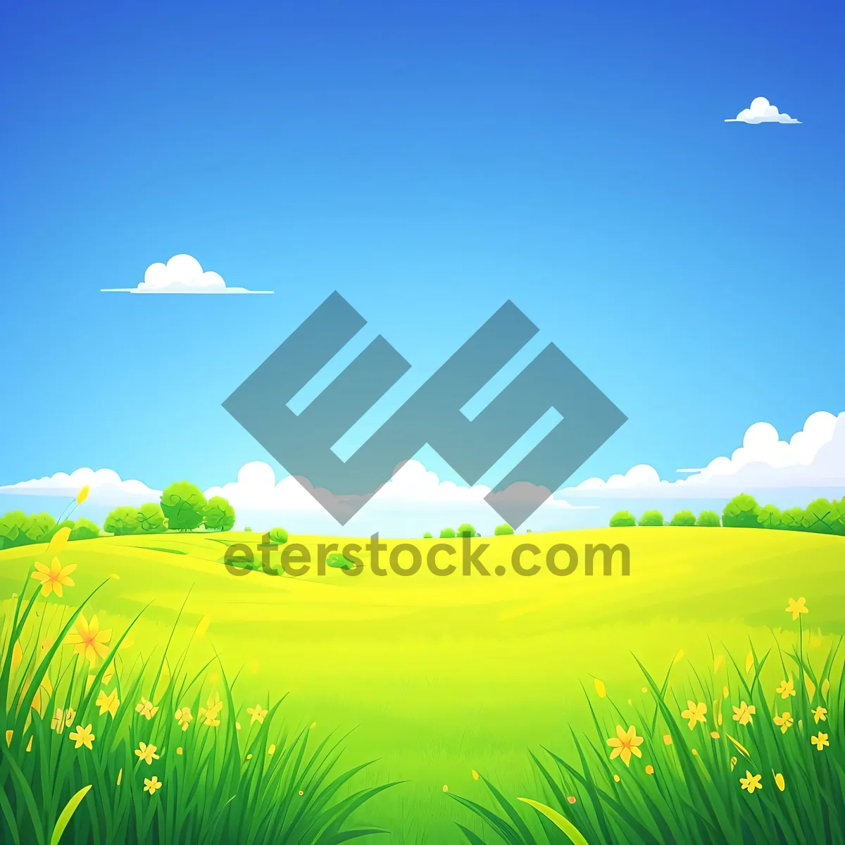 Picture of Serene countryside landscape with lush green meadows.