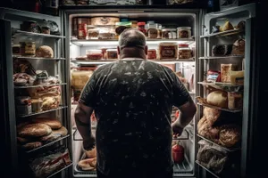 Man shopping for refrigerator in supermarket store