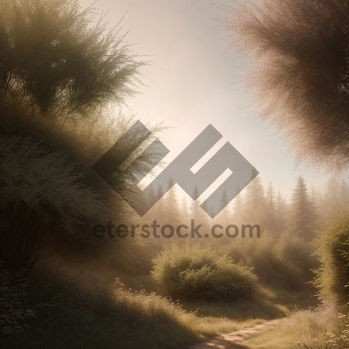 Picture of Serene Sunlit Landscape Amongst Majestic Trees