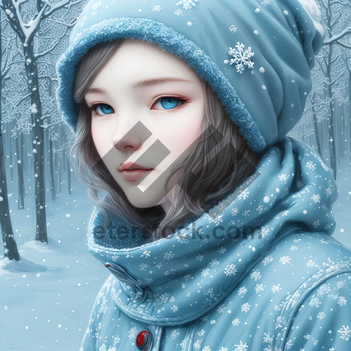 Picture of Pretty Smiling Lady with Blue Winter Hat