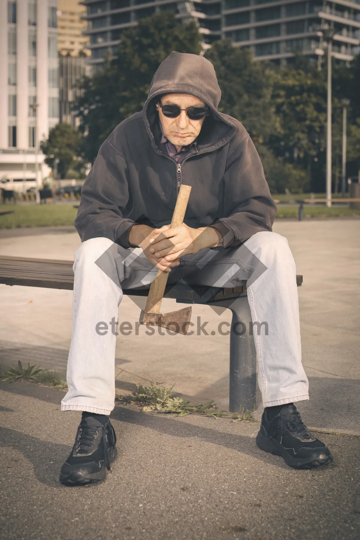 Picture of Happy male comedian portrait in white park setting