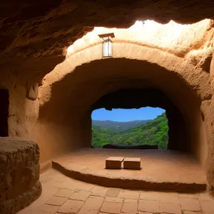 Ancient Stone Fortress: Historic Cliff Dwelling with Arched Roof