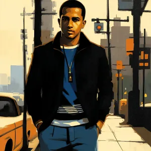 Handsome businessman working at desk with equipment.