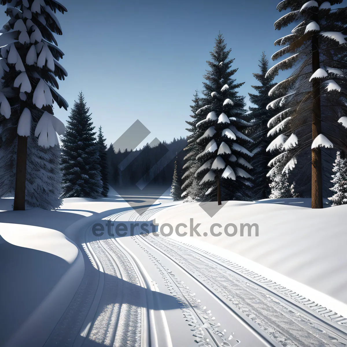 Picture of Snowy Mountain Landscape with Pine Trees