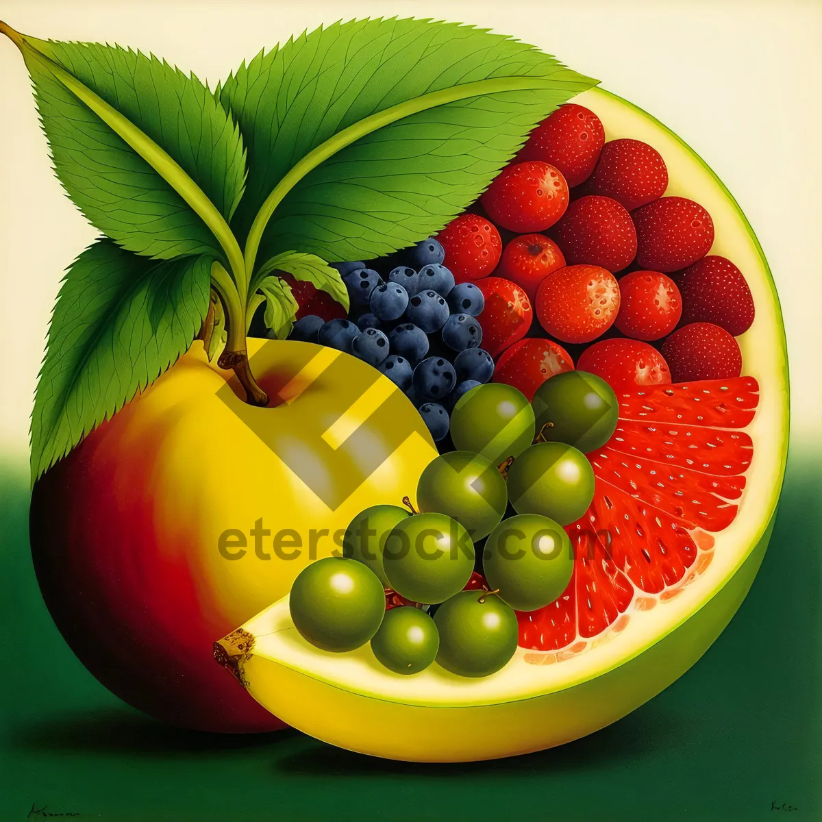 Picture of Colorful Fruit Feast: Pear, Kiwi, Peach, Pineapple, Apple