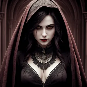 Elegant Lady in Black Cloak: Sensual Portrait of Pretty Brunette.
