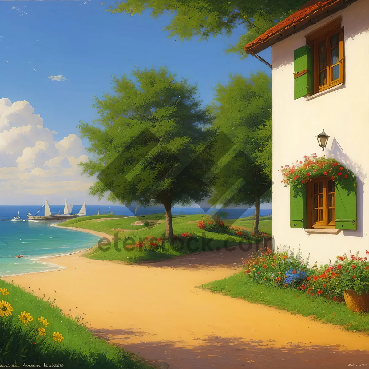 Picture of Tropical beach resort with ocean view and palm trees
