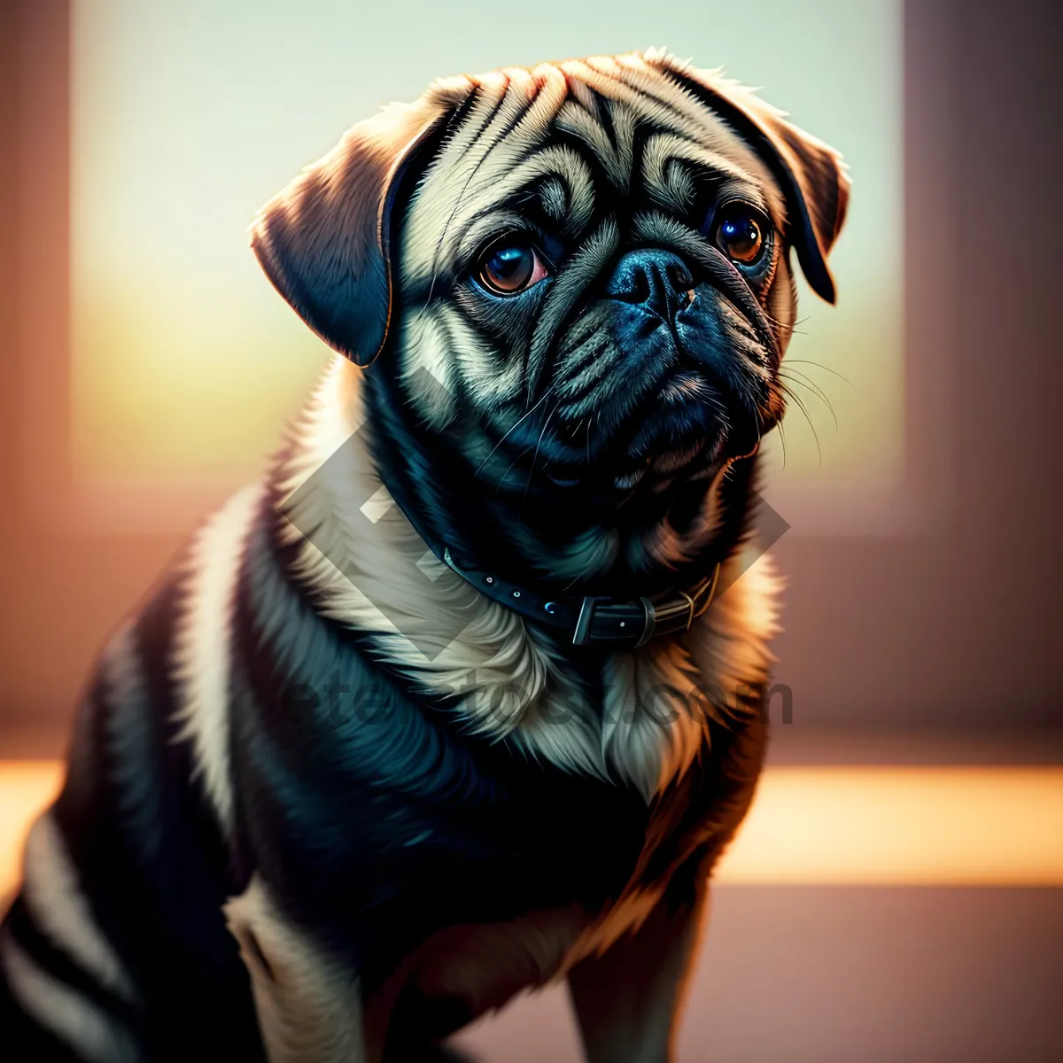 Picture of Cute Wrinkled Pug Puppy in Studio Portrait