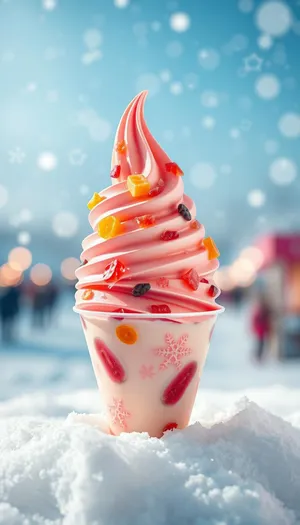 Colorful Berry Ice Cream Cone with Strawberry Topping