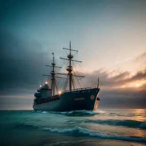 Nautical Harbor: Vintage Pirate Ship Sailing on the Ocean