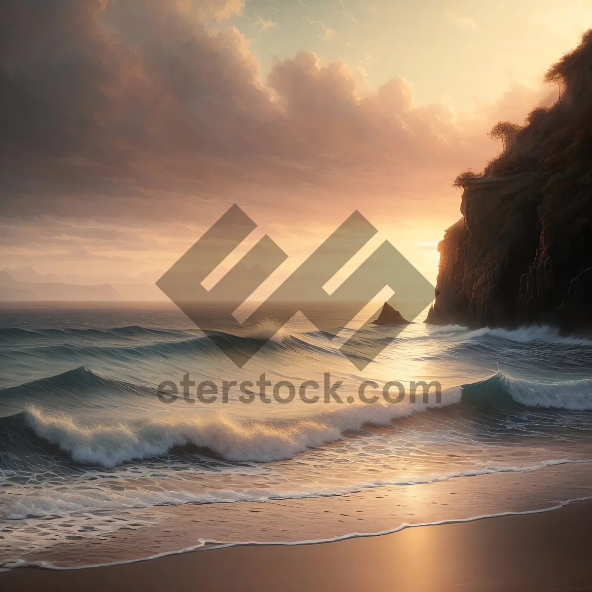 Picture of Serene Sunset Seascape on Rocky Shoreline