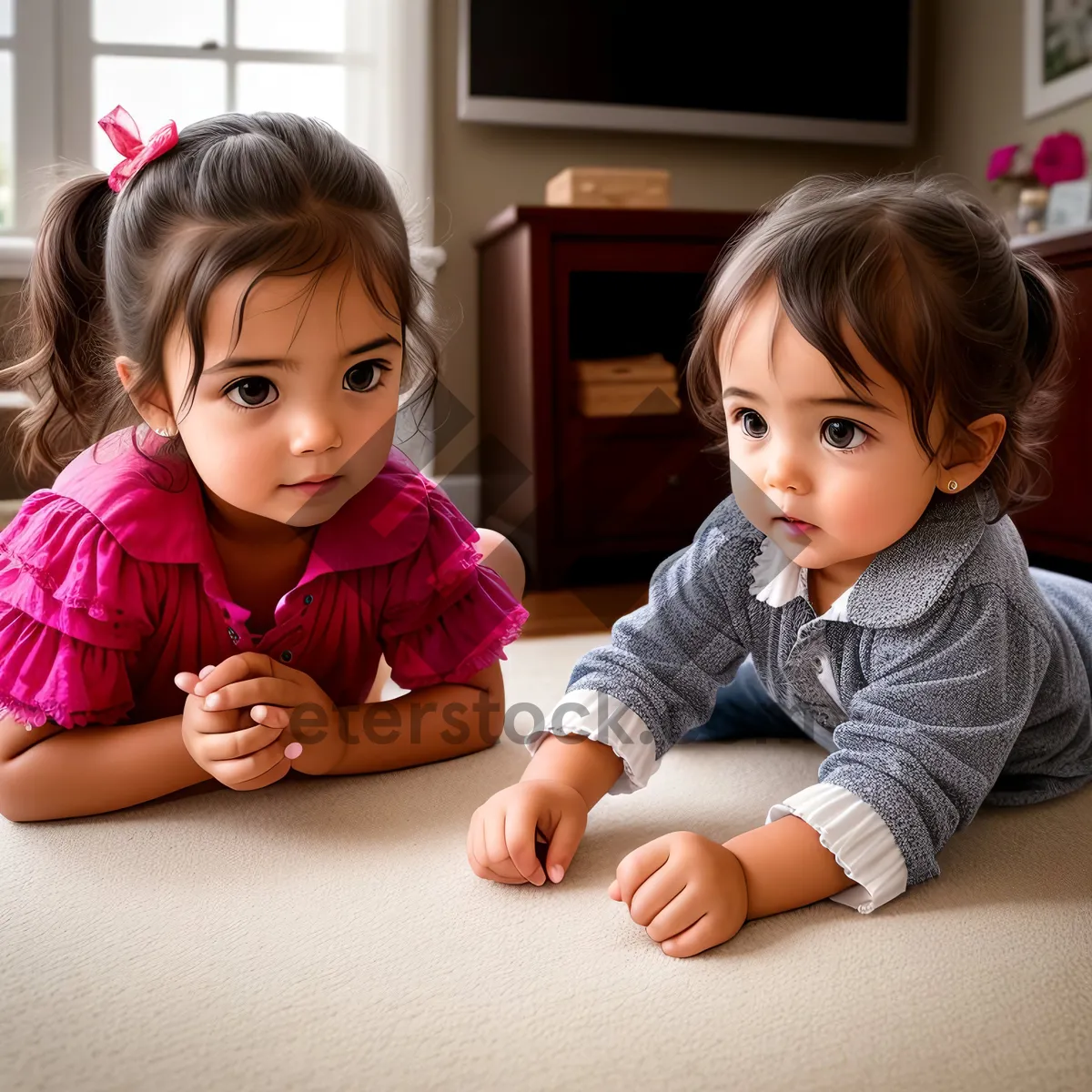 Picture of Joyful siblings playfully bonding at home.