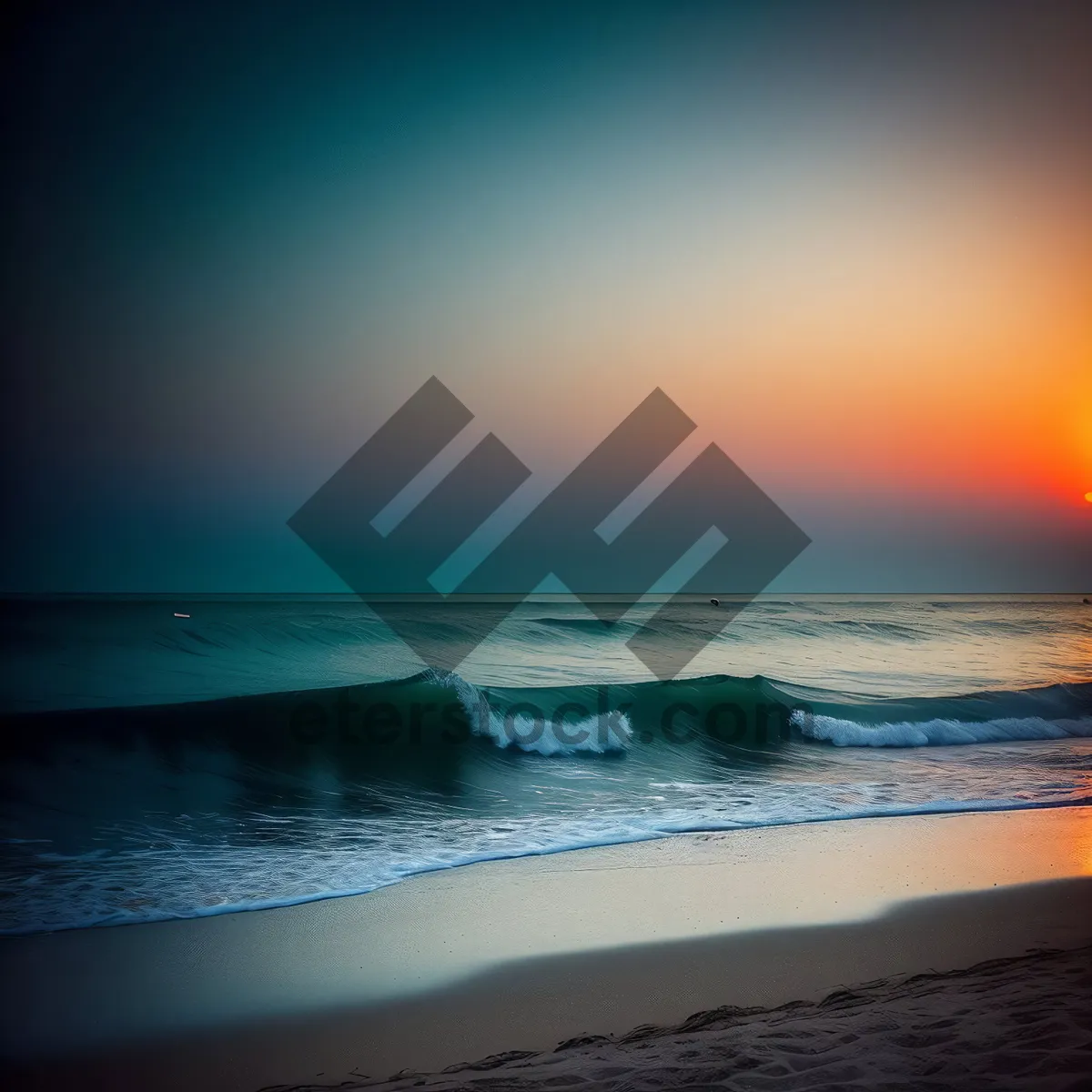 Picture of Serenity in Paradise: Golden Horizon over Coastal Waves