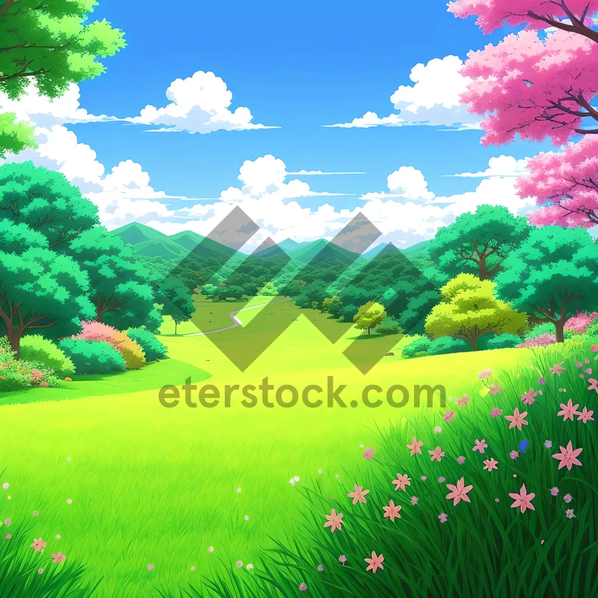 Picture of Vibrant Countryside Landscape: Grass, Field, Sky & Meadow