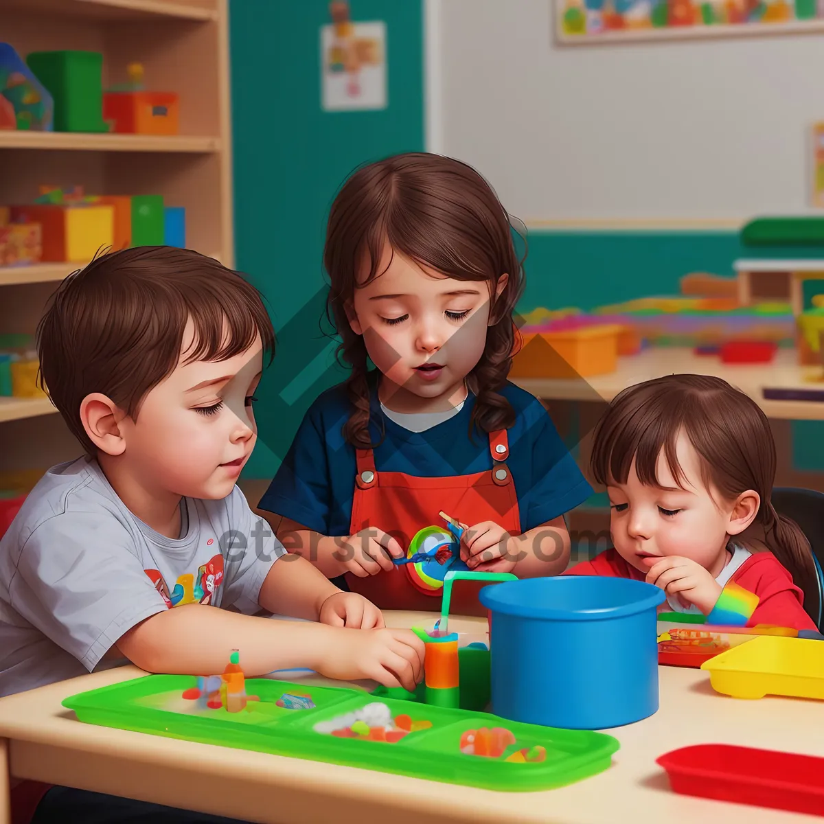 Picture of Smiling preschooler enjoying classroom drawing activity