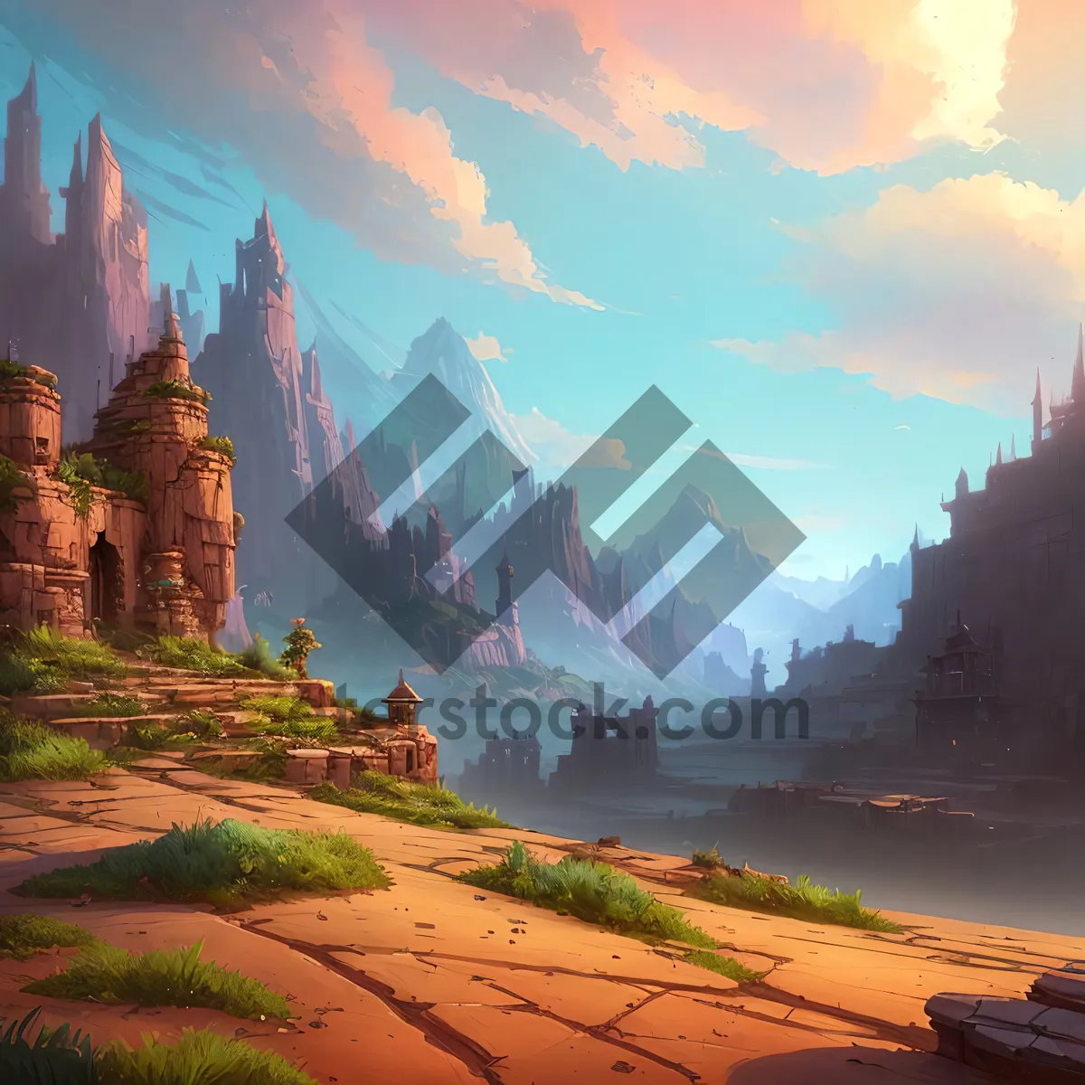 Picture of Majestic Canyon View with Castle Overlooking Mountain Range